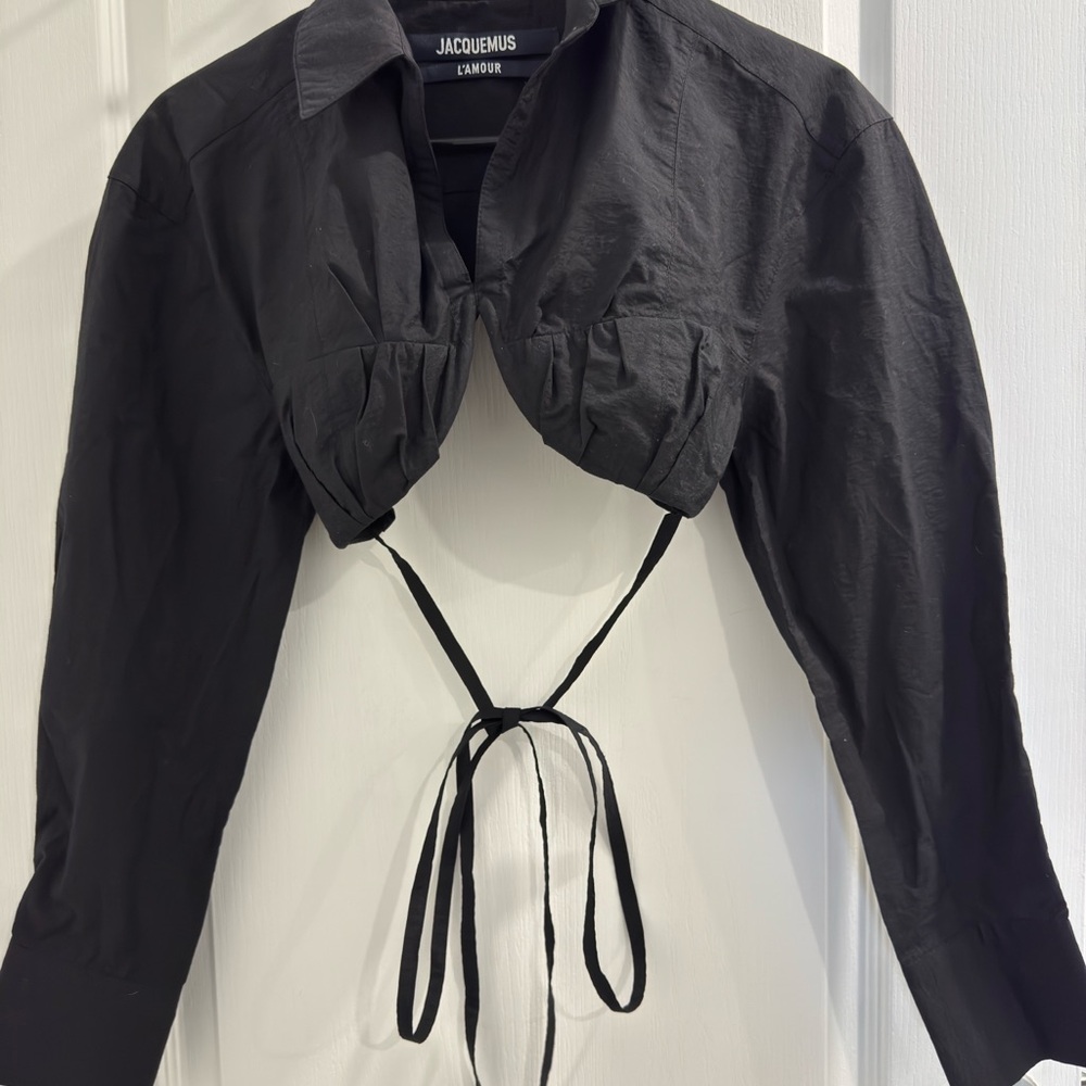 Jacquemus Black 3/4 Sleeve Crop Button Down Blouse